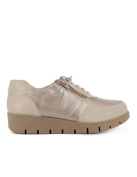 Deportiva piel cordon elastico planta extraible mujer cuña beige