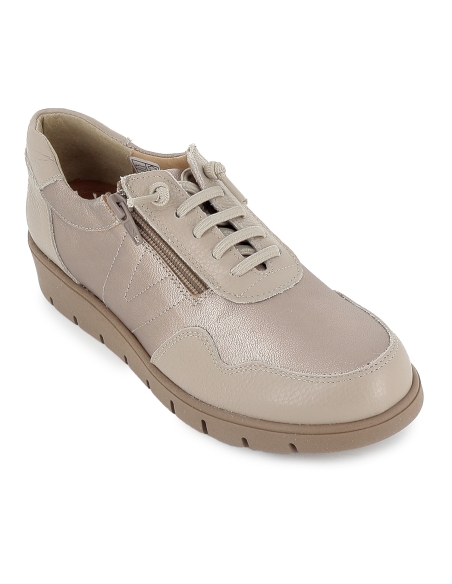 Deportiva piel cordon elastico planta extraible mujer cuña beige