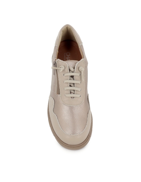 Deportiva piel cordon elastico planta extraible mujer cuña beige