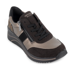 Deportiva piel cuña media cremallera mujer dorado y leopardo 2