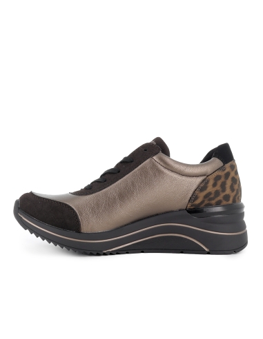 Deportiva piel cuña media cremallera mujer dorado y leopardo