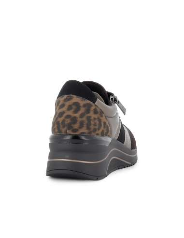 Deportiva piel cuña media cremallera mujer dorado y leopardo
