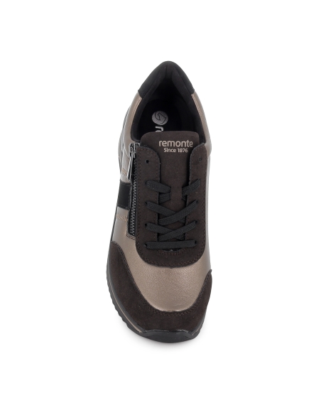 Deportiva piel cuña media cremallera mujer dorado y leopardo