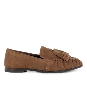 Mocasin piel ante suela flexible detalle borla mujer camel
