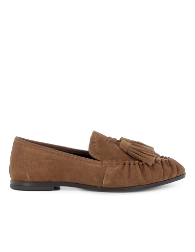 Mocasin piel ante suela flexible detalle borla mujer camel