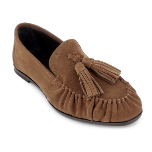 Mocasin piel ante suela flexible detalle borla mujer camel 2
