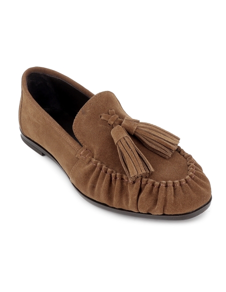 Mocasin piel ante suela flexible detalle borla mujer camel