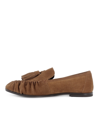 Mocasin piel ante suela flexible detalle borla mujer camel