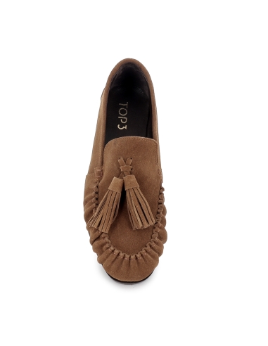 Mocasin piel ante suela flexible detalle borla mujer camel