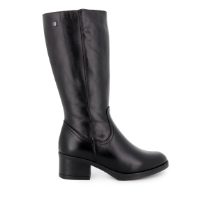 Bota alta piel cremallera y plantilla acolchada tacon mujer negra