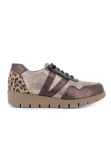 Deportiva piel cordon elastico planta extraible mujer cuña marron