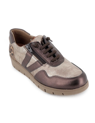 Deportiva piel cordon elastico planta extraible mujer cuña marron