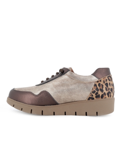 Deportiva piel cordon elastico planta extraible mujer cuña marron