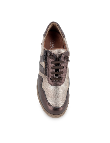 Deportiva piel cordon elastico planta extraible mujer cuña marron