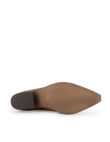 Bota caña cow-boy piel bordados tacón medio mujer marrón