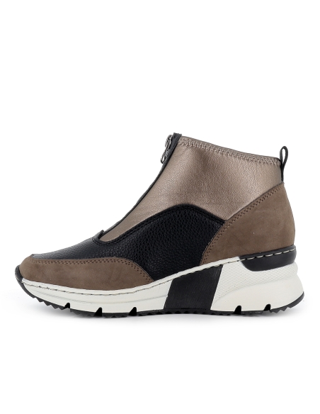 Botin cuña media licra y piel comodo mujer marron