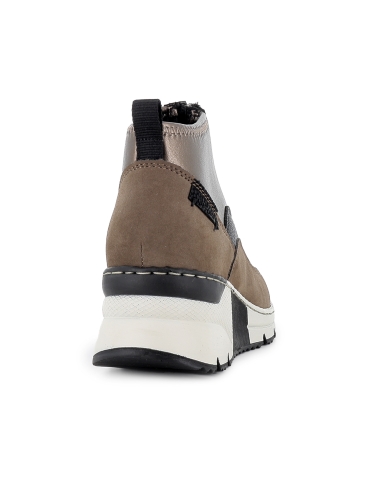 Botin cuña media licra y piel comodo mujer marron