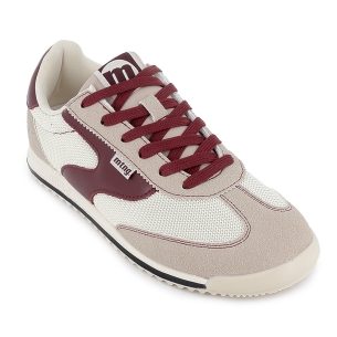 Deportiva piel serraje combi con cordones plano mujer beige y rojo 2