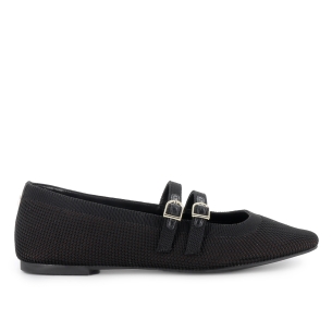 Zapato 2 correas textil vestir horma redonda plano mujer negro