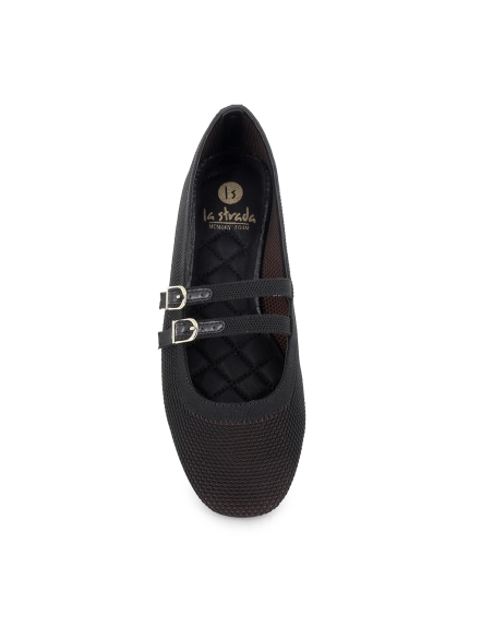 Zapato 2 correas textil vestir horma redonda plano mujer negro