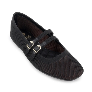 Zapato 2 correas textil vestir horma redonda plano mujer negro 2