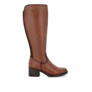 Bota alta piel cremallera y elastico tacon bajo mujer cuero