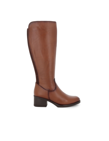 Bota alta piel cremallera y elastico tacon bajo mujer cuero