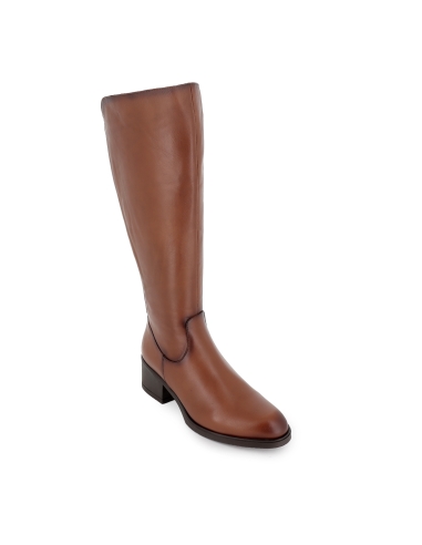 Bota alta piel cremallera y elastico tacon bajo mujer cuero