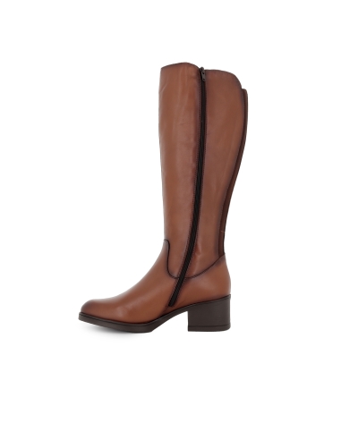 Bota alta piel cremallera y elastico tacon bajo mujer cuero