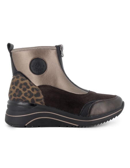 Botin piel elastica vegana cremallera cuña mujer dorado
