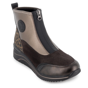 Botin piel elastica vegana cremallera cuña mujer dorado 2