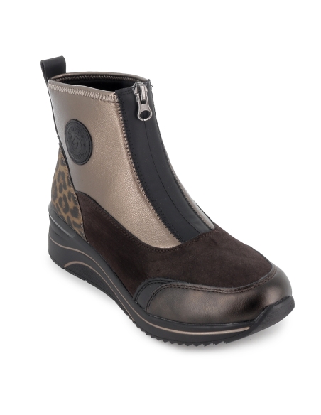 Botin piel elastica vegana cremallera cuña mujer dorado