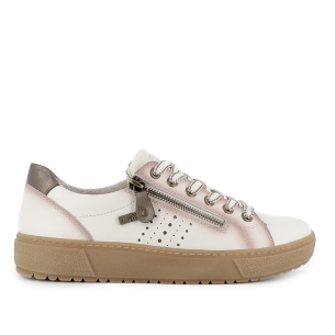 Zapato cordones piel y cremallera suela caramelo mujer blanco