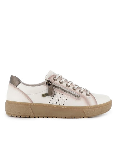 Zapato cordones piel y cremallera suela caramelo mujer blanco