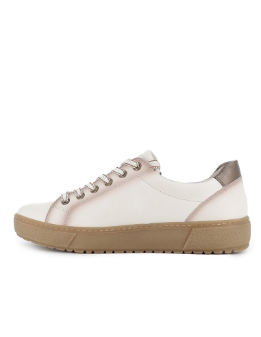 Zapato cordones piel y cremallera suela caramelo mujer blanco