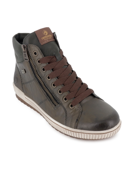 Bota piel cordones y doble cremallera TEX plano mujer verde