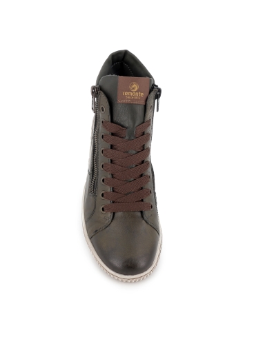 Bota piel cordones y doble cremallera TEX plano mujer verde