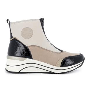 Botin piel elastica vegana cremallera cuña mujer beige.