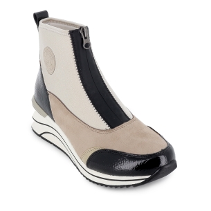 Botin piel elastica vegana cremallera cuña mujer beige. 2