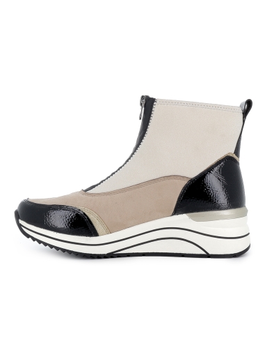 Botin piel elastica vegana cremallera cuña mujer beige.