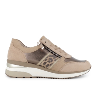 Deportivas piel cordon y cremallera con plantilla mujer beige