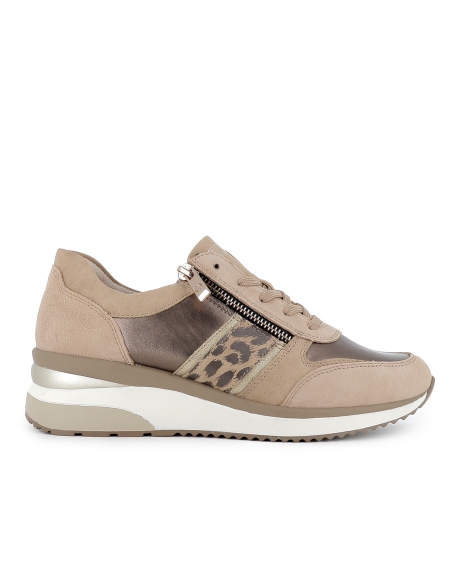 Deportivas piel cordon y cremallera con plantilla mujer beige