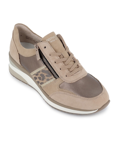 Deportivas piel cordon y cremallera con plantilla mujer beige