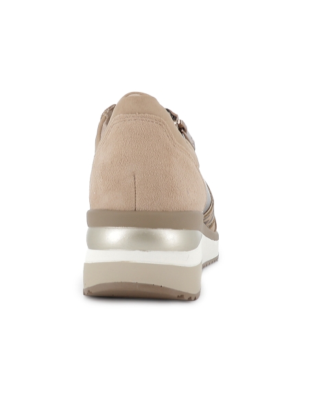 Deportivas piel cordon y cremallera con plantilla mujer beige