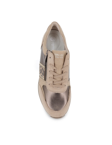 Deportivas piel cordon y cremallera con plantilla mujer beige