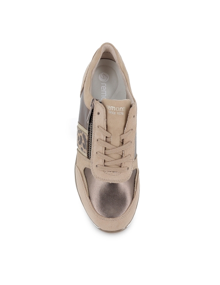 Deportivas piel cordon y cremallera con plantilla mujer beige