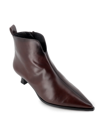 Botin vestir piel con tacon carrete 4cm cremallera comodo mujer moka