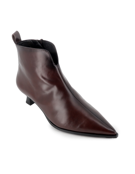 Botin vestir piel con tacon carrete 4cm cremallera comodo mujer moka