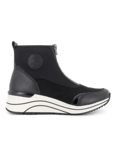 Botin piel elastica vegana cremallera cuña mujer negro