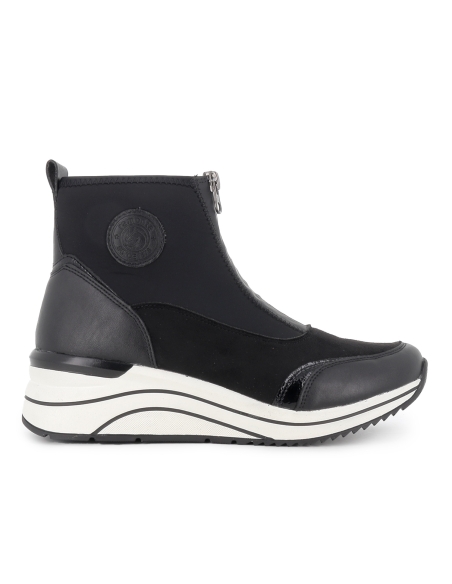 Botin piel elastica vegana cremallera cuña mujer negro